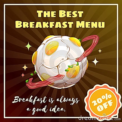 Breakfast planet banner. Food galaxy illustration. Vector poster. Vector Illustration