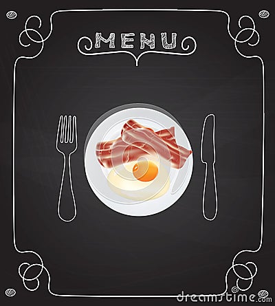 Breakfast plate on blackboard menu Vector Illustration