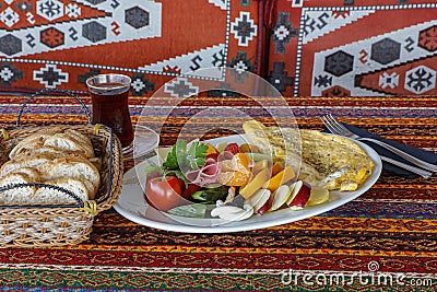 Breakfast plate. Traditional Turkish Breakfast Table Spread Breakfast. Turkish style breakfast Stock Photo
