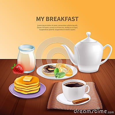Breakfast Realistic Background Vector Illustration