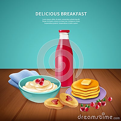 Breakfast Realistic Background Vector Illustration