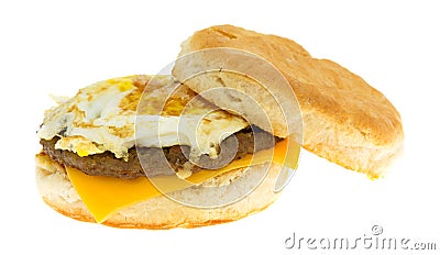 Breakfast sausage egg and cheese biscuit on a white background Stock Photo