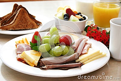 Breakfast Series - Protein & fruits platter Stock Photo