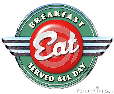 Breakfast Served All Day Sign Vintage Diner Stock Photo