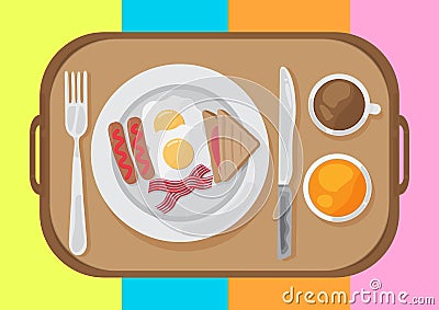 Breakfast set flat design top view. Vector. Illustration. Vector Illustration