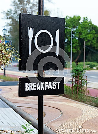 Breakfast Signboard in Black and White color Stock Photo