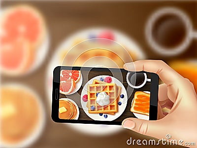 Breakfast Smartphone Photo Realistic Top Image Vector Illustration