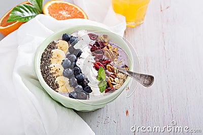 Breakfast smoothie bowl with fruits Stock Photo