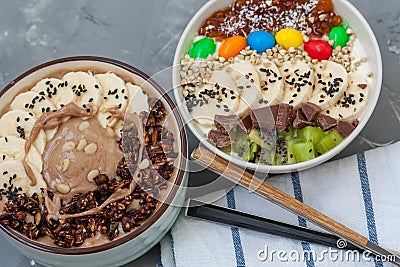 Breakfast smoothies bowls Stock Photo