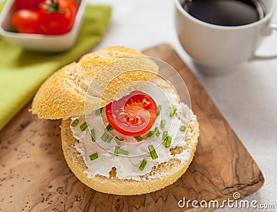 Breakfast table with a bagel and homemade vegan spread, similar Stock Photo