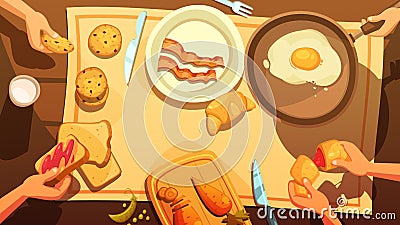 Breakfast Table Top View Vector Illustration