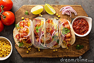 Breakfast tacos with scrambled eggs and bacon Stock Photo