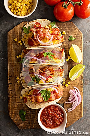 Breakfast tacos with scrambled eggs and bacon Stock Photo