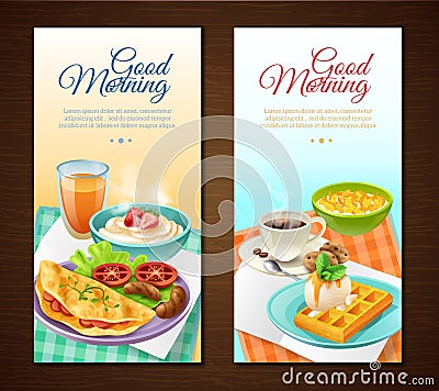 Breakfast Vertical Banners Vector Illustration