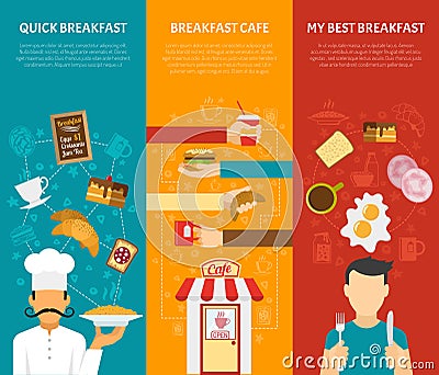 Breakfast Vertical Banners Set Vector Illustration