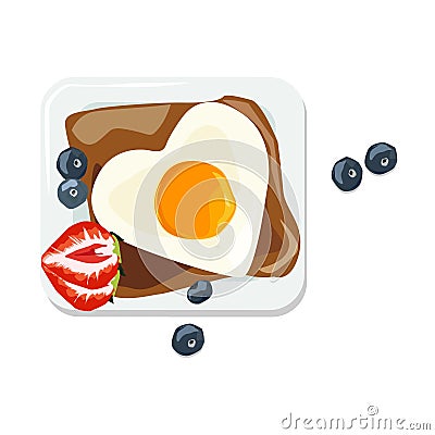 Breakfast view from above. Scrambled eggs on toast Vector Illustration