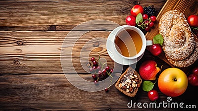 breakfast wooden healthy food rustic Cartoon Illustration