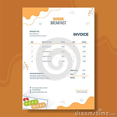 Breakfasts Invoice Template Flat Cartoon Background Vector Illustration Vector Illustration