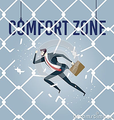 Breaking through. Businessman escaping through the comfort zone. Business Concept Vector Vector Illustration