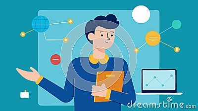 Breaking Down Concepts A teacher explaining a complex concept using visual aids on a tablet with animated graphics Vector Illustration