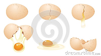 Breaking egg for cooking set, 3D realistic sequence game animation of cracking egg Cartoon Illustration