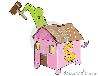 Breaking Home Equity Piggy Bank Vector Illustration