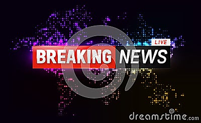 Breaking news banner on glowing dotted worldmap. Vector Illustration