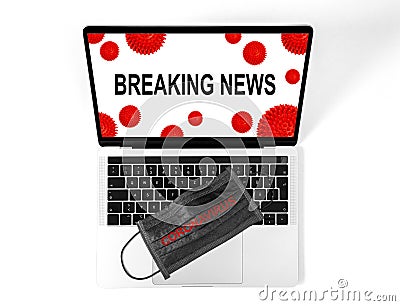 Breaking news Corona virus Notebook protective mask Stock Photo