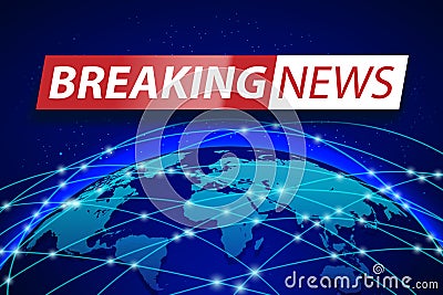 Breaking news live on blue world map background. Business technology concept Banner design. TV news Vector illustration Vector Illustration