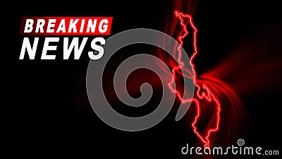 Breaking News Map of Malawi, outline red glow map Stock Photo