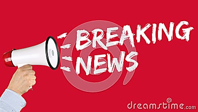 Breaking news media announcement announce information megaphone Stock Photo