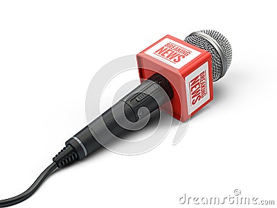 Breaking news microphone on white Stock Photo