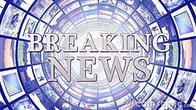 BREAKING NEWS and Monitors Tunnel Background, Computer Graphics Stock Photo