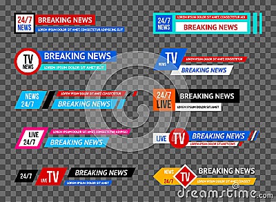 Breaking News Template Title Set for Screen TV Channel. Vector Vector Illustration