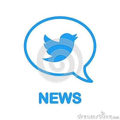 News on Twitter! Bird logo in speech bubble. Flat design. Social media and networking. Vector Illustration