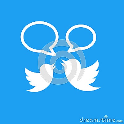 Twitter logo with twittering birds. Flat design. Social media and networking. Vector Illustration