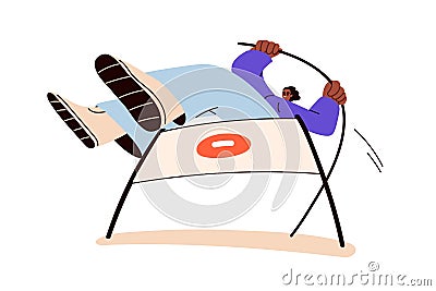 Breaking rules, laws concept. Character breaching prohibition, restriction, regulation. Person jumping over obstacle Vector Illustration