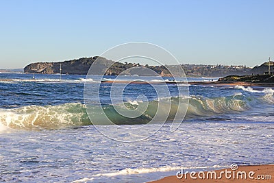 Mona Vale beach bay rolling waves Stock Photo