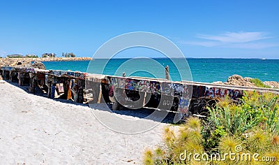 Breakwater Length with Tagging: Fremantle, Western Australia Stock Photo