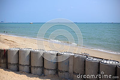 Breakwater Made of cement pipes Editorial Stock Photo