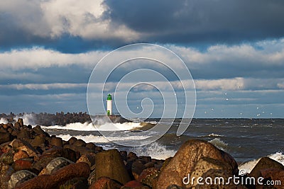 Breakwater in storm. Stock Photo