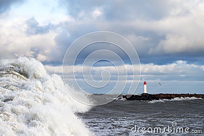 Breakwater in storm. Stock Photo