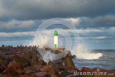 Breakwater in storm. Stock Photo