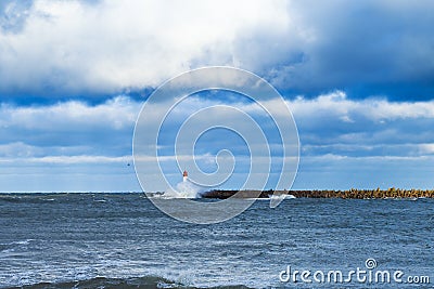 Breakwater in storm. Stock Photo