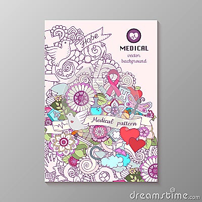 Breast awareness month colorful doodle medical illustration. Vector Illustration