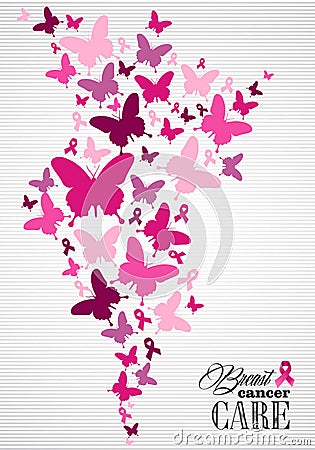 Breast cancer awareness butterfly ribbon poster Vector Illustration