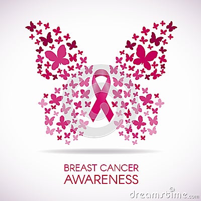 Breast cancer awareness with Butterfly sign and pink ribbon vector illustration Vector Illustration