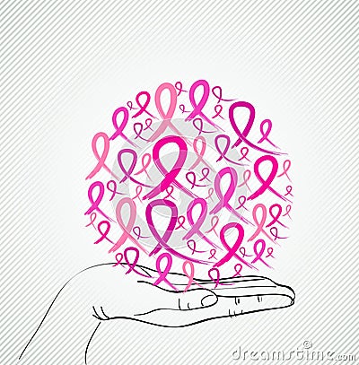 Breast cancer awareness human hand ribbon symbol EPS10 file. Vector Illustration