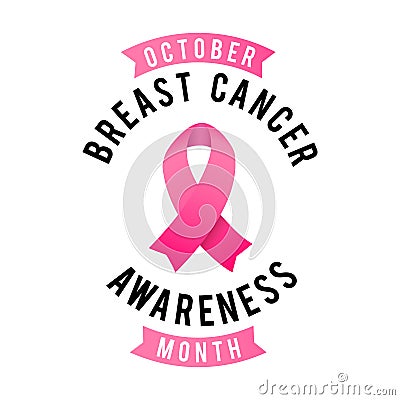 Breast Cancer Awareness Label. Vector Tamplate with Pink Ribbon - Symbol of Cancer Fight Vector Illustration