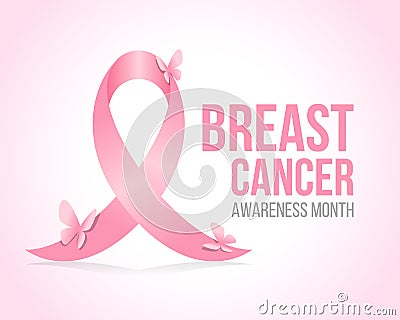 Breast cancer awareness month banner with Butterfly on the pink ribbons sign vector design Vector Illustration